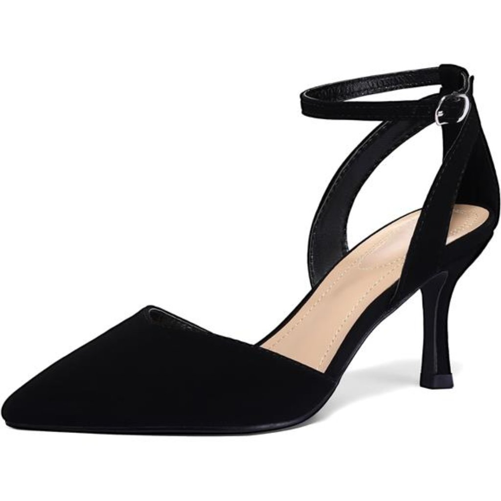 Women's Pumps Shoes Pointed Toe Kitten Low Heels Stiletto Ankle Strap Closed